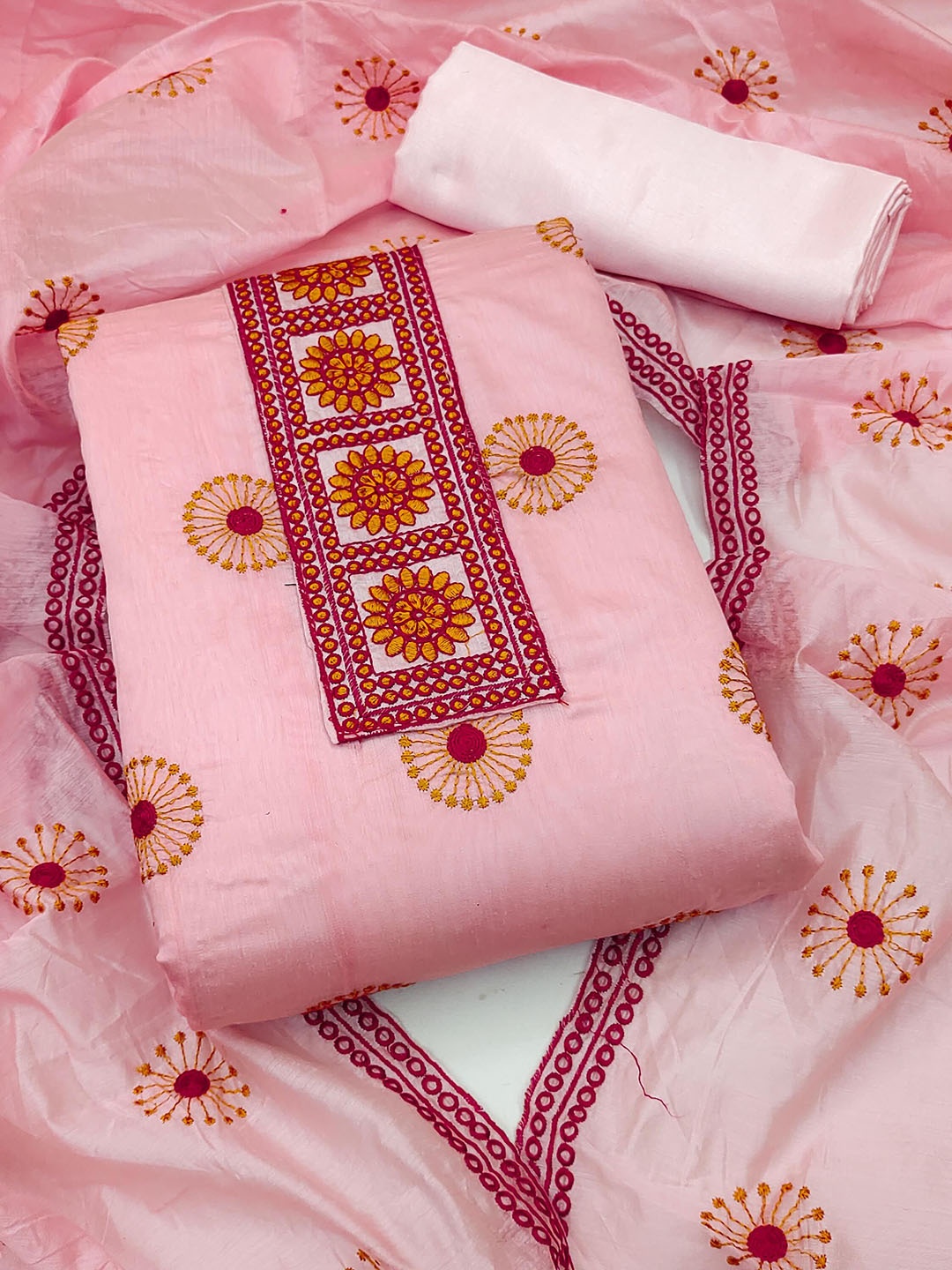 

SHADOW & SAINING Embroidered Unstitched Dress Material, Pink