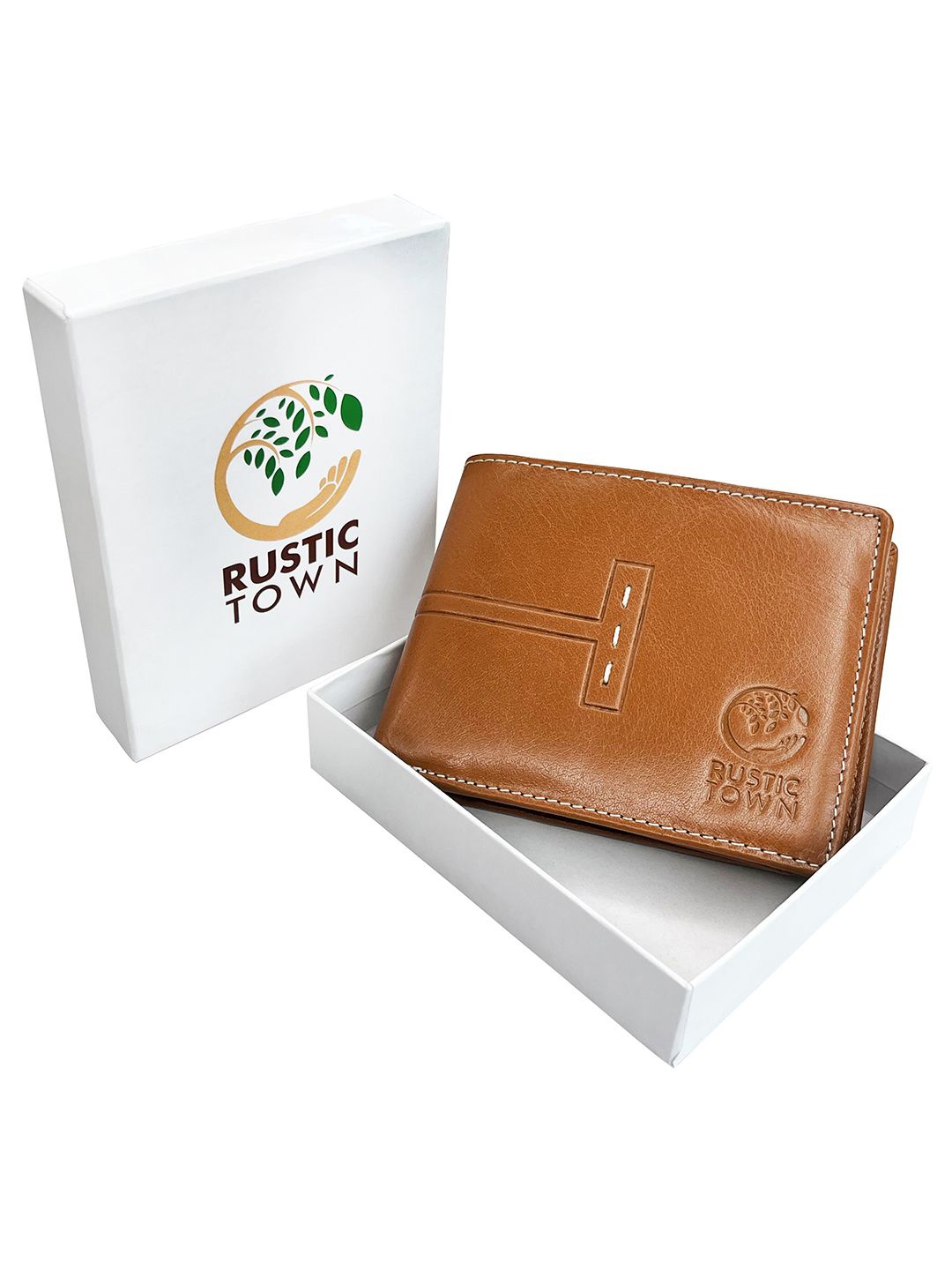 

RUSTIC TOWN Men Leather Two Fold Wallet, Brown