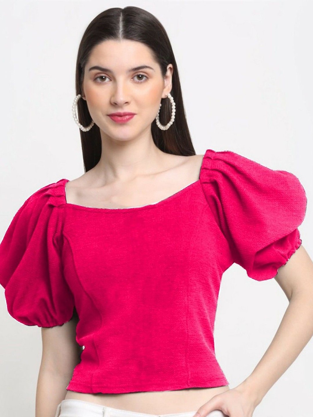 

NiloBerry Puff Sleeve Crop Top, Pink