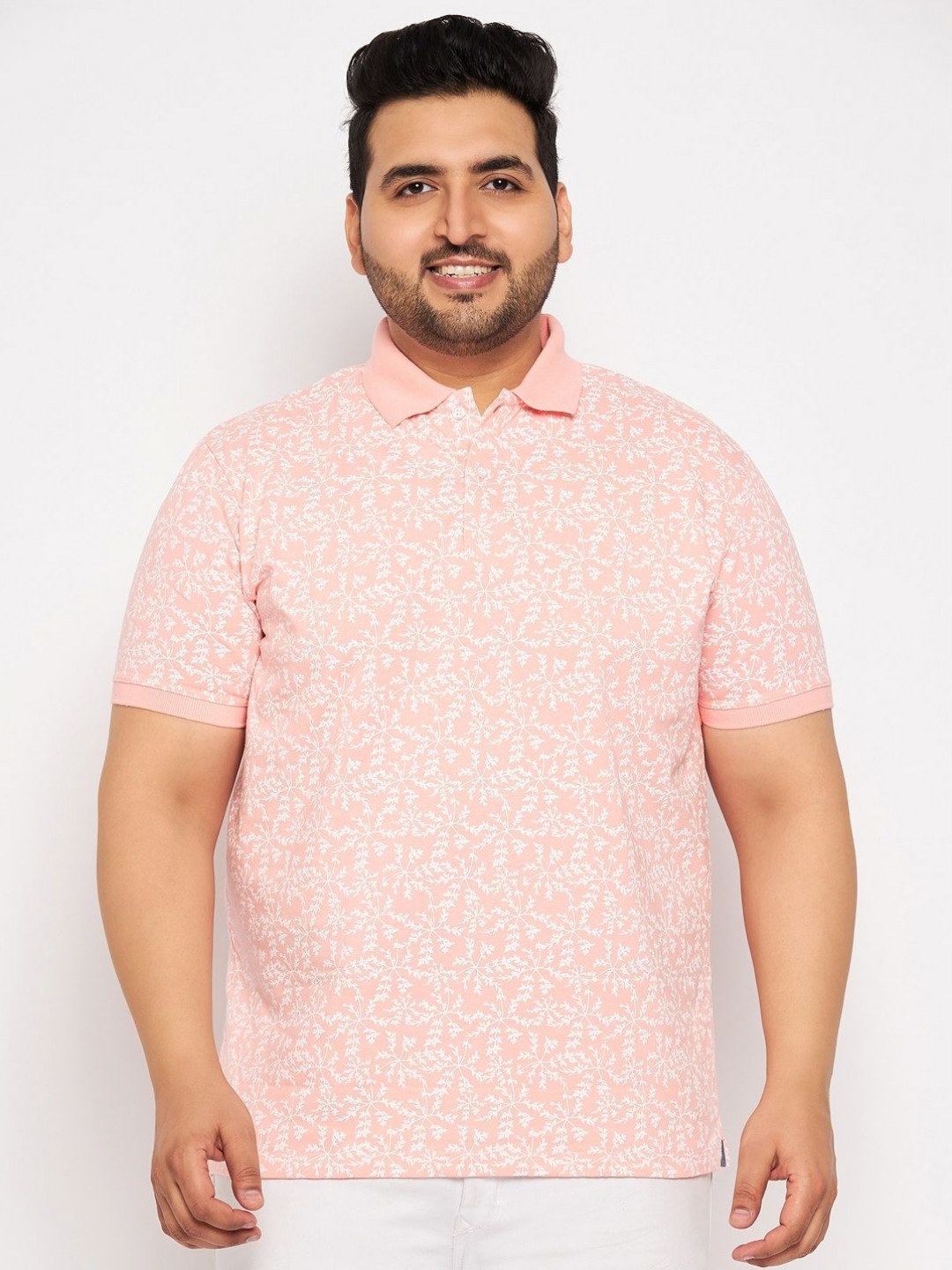 

Sztori Men Floral Printed Polo Collar Pockets T-shirt, Pink