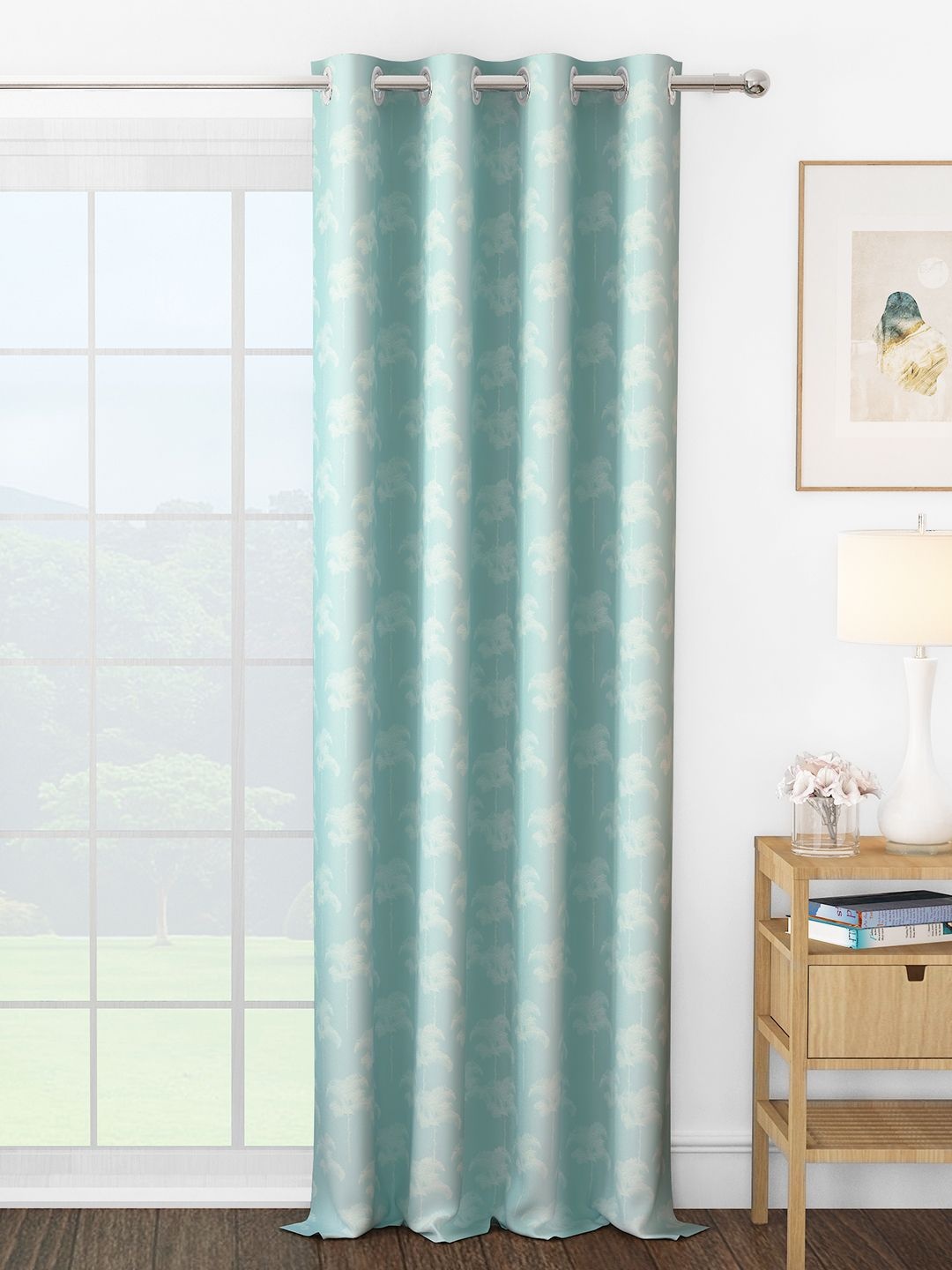 

Story@home Turquoise Blue & White Floral Room Darkening Long Door Curtain