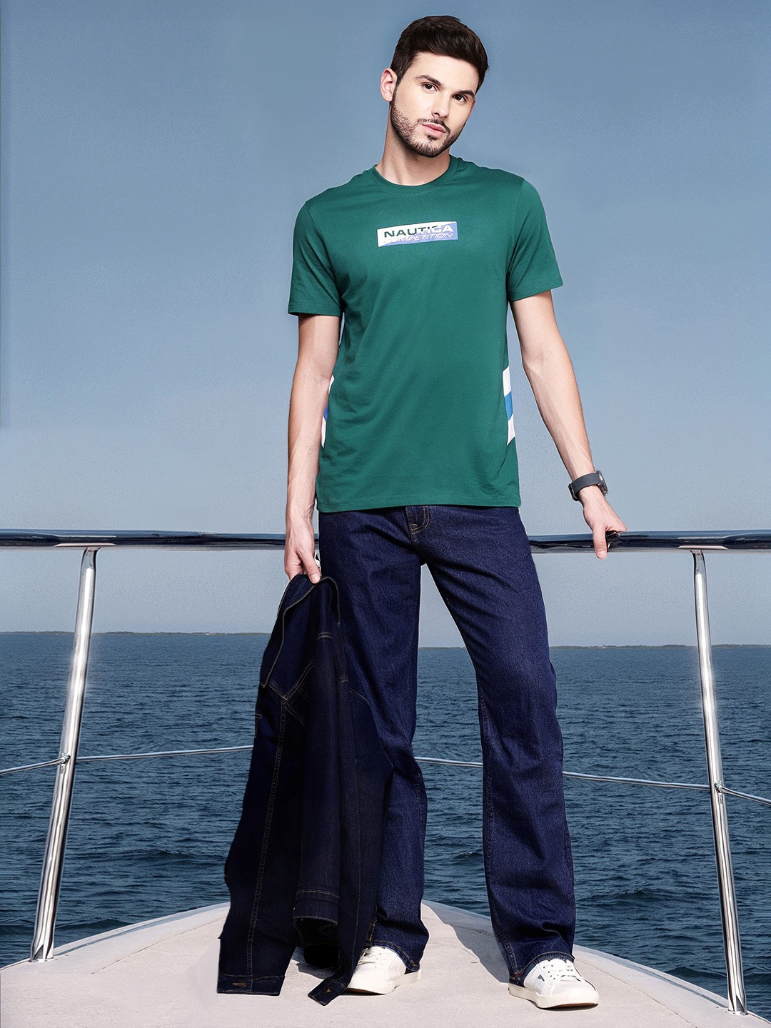 

Nautica Brand Logo Printed Pure Cotton T-shirt, Green