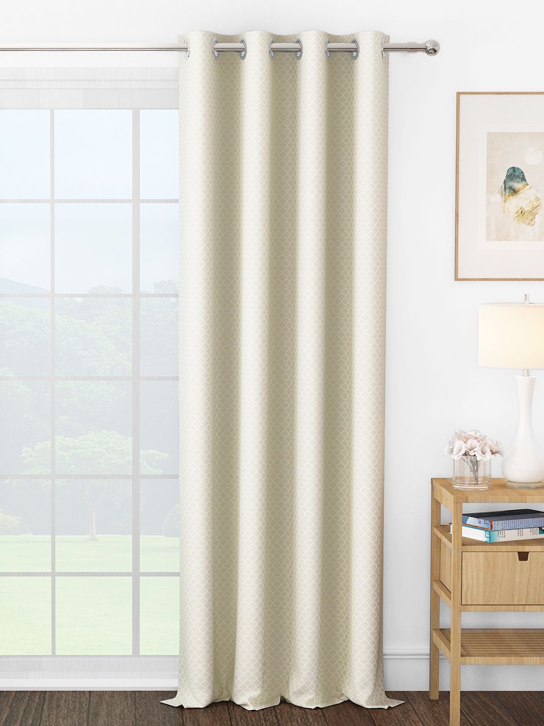 

Story@home Cream-Coloured & White Room Darkening Long Door Curtain