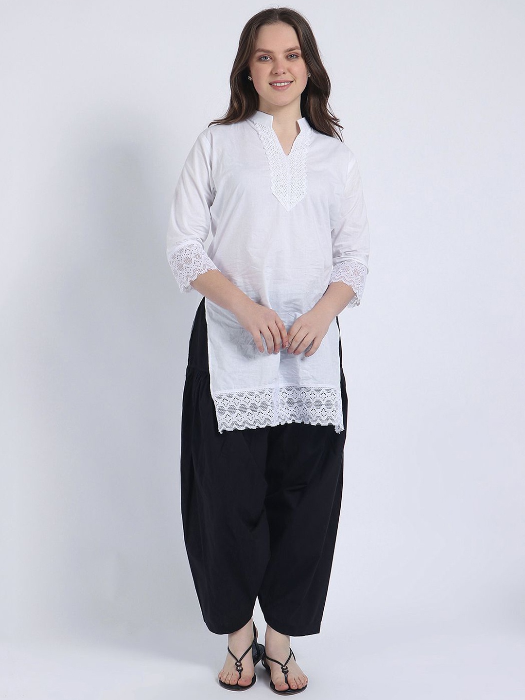 

Trendzmy Women Ethnic Motifs Regular Thread Work Kurta with Salwar, White