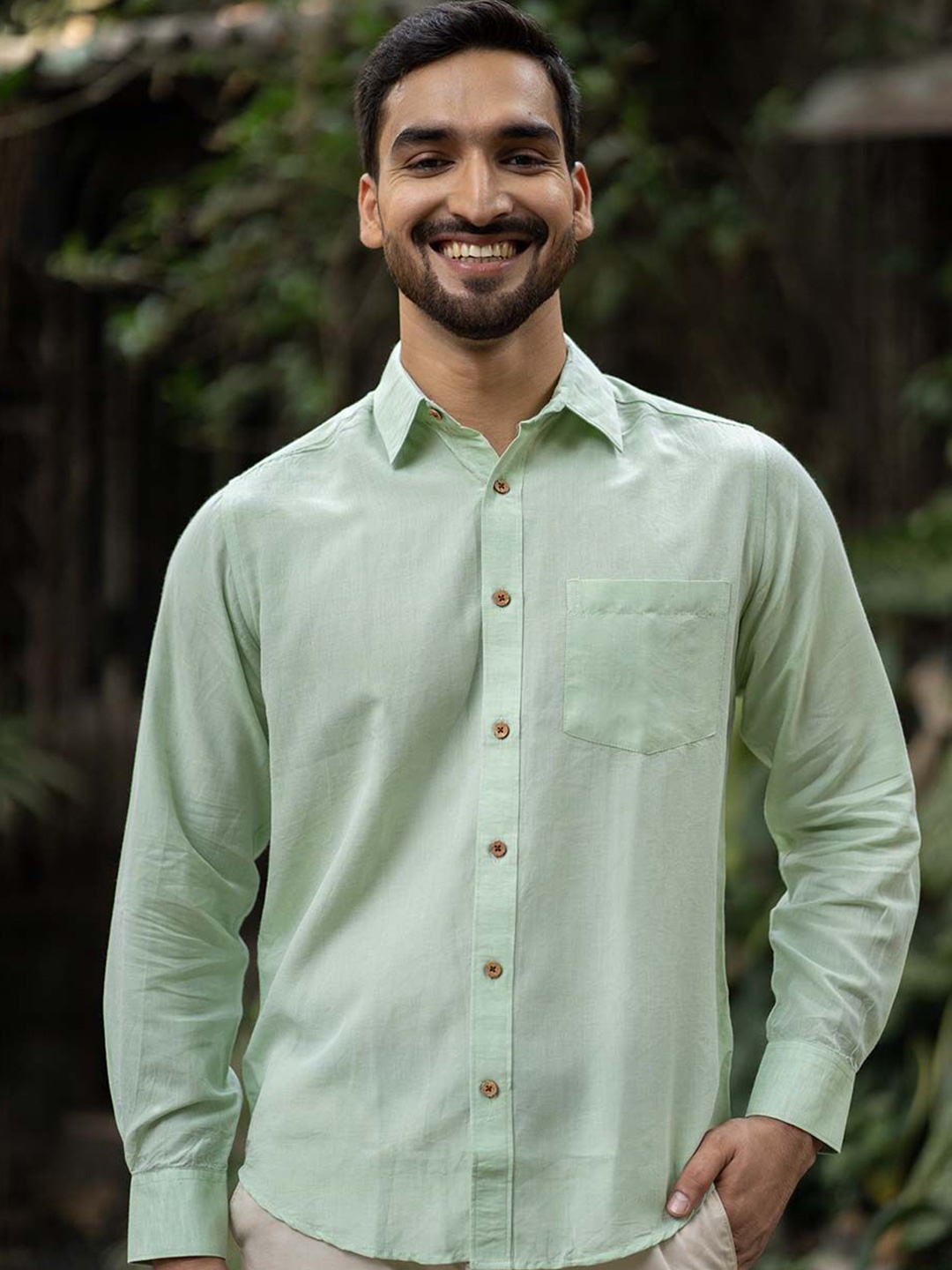 

Earthy Route Men Comfort Opaque Formal Shirt, Green