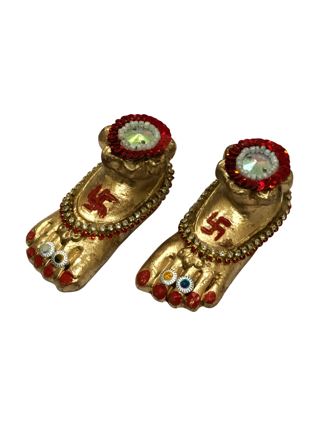 

ShopMeFast 2-Pcs Red & White Glossy Terracotta Lakshmi Charan, Gold
