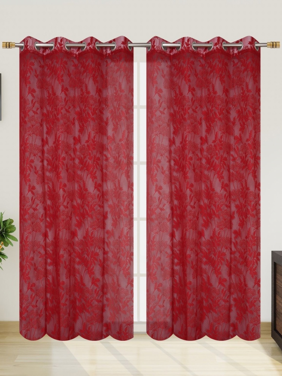 

Galaxy Home Decor Maroon Set of 2 Sheer Long Door Curtain