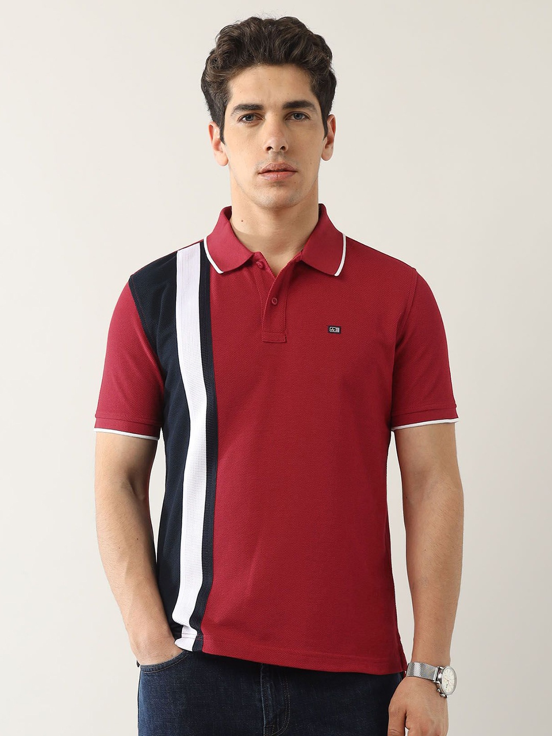 

Arrow Sport Men Colourblocked Polo Collar Applique T-shirt, Red