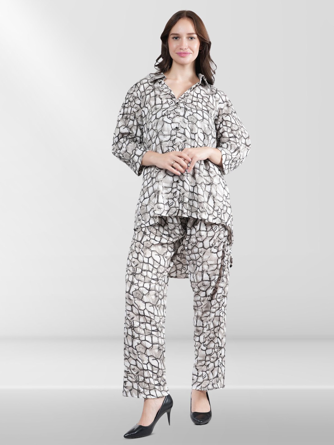 

Belfry Printed High-Low Shirt With Trousers Co-Ords, Black
