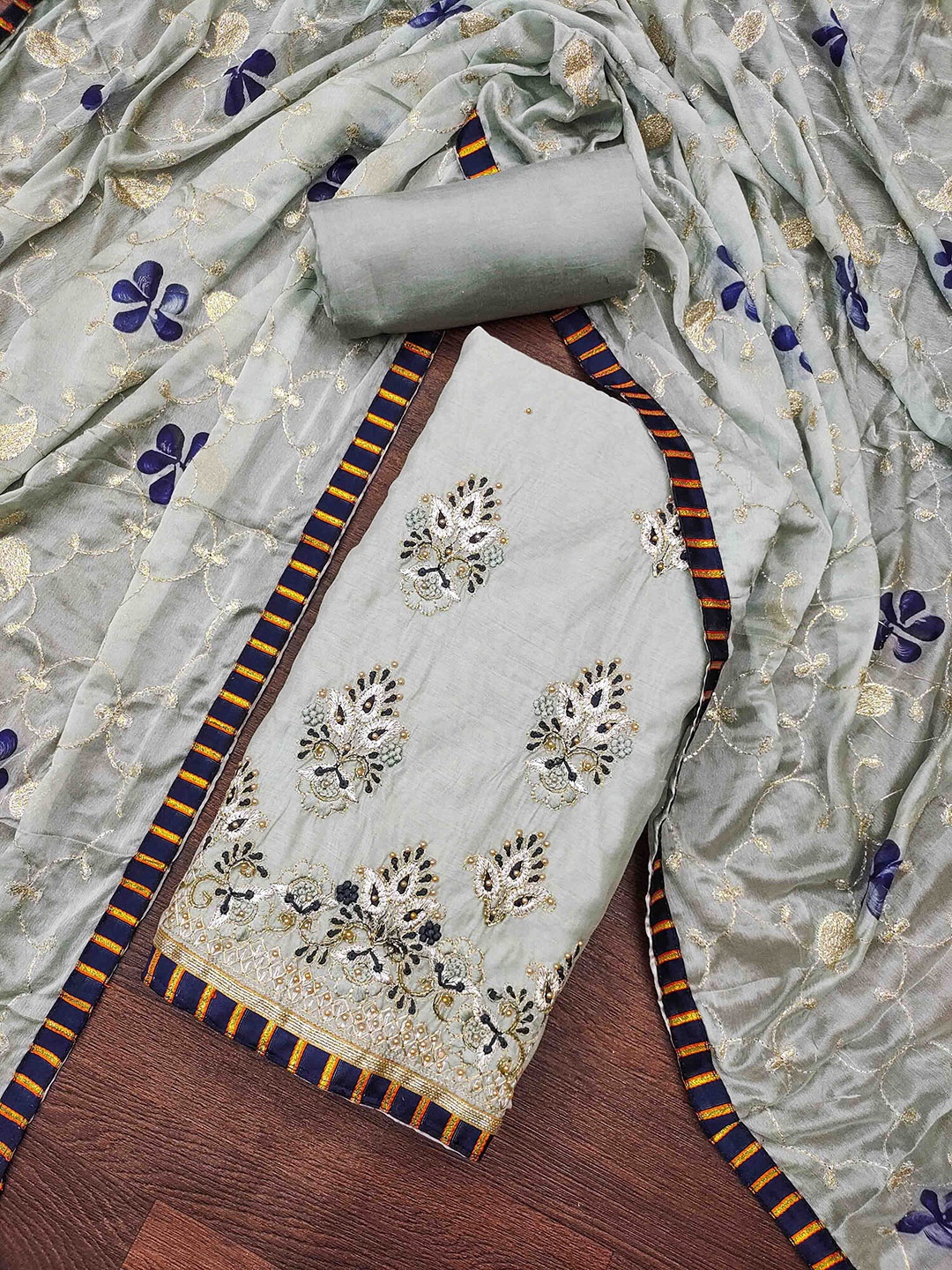 

KIMISHA Embroidered Unstitched Dress Material, Grey