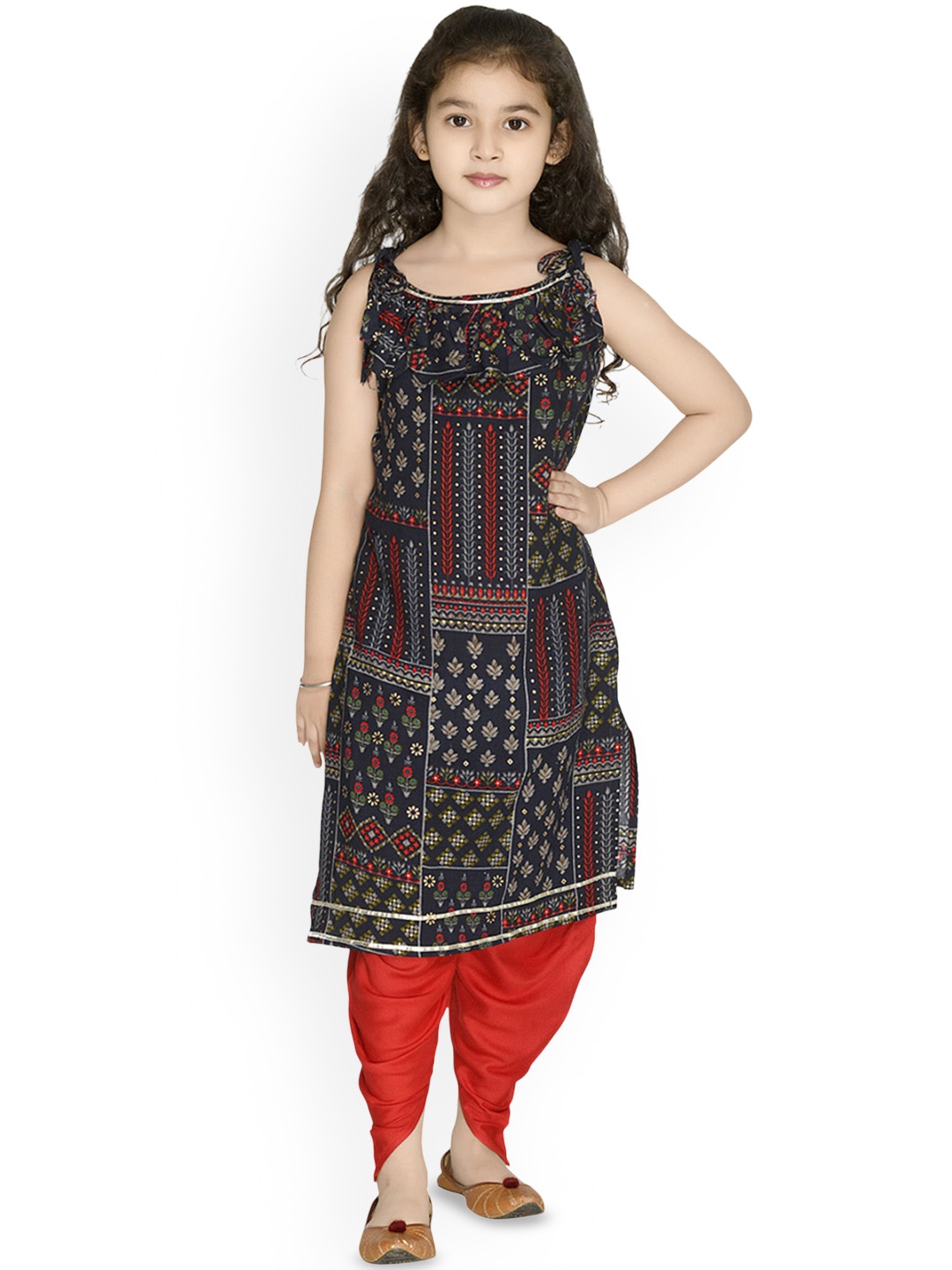 

Kidotsav Girls Floral Printed Regular Kurti with Dhoti Pants, Blue