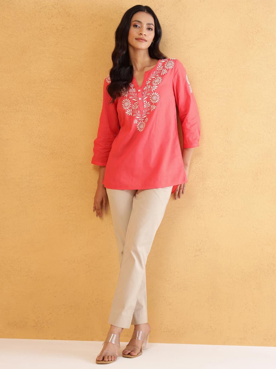 

Fabindia Embroidered Tunic, Red