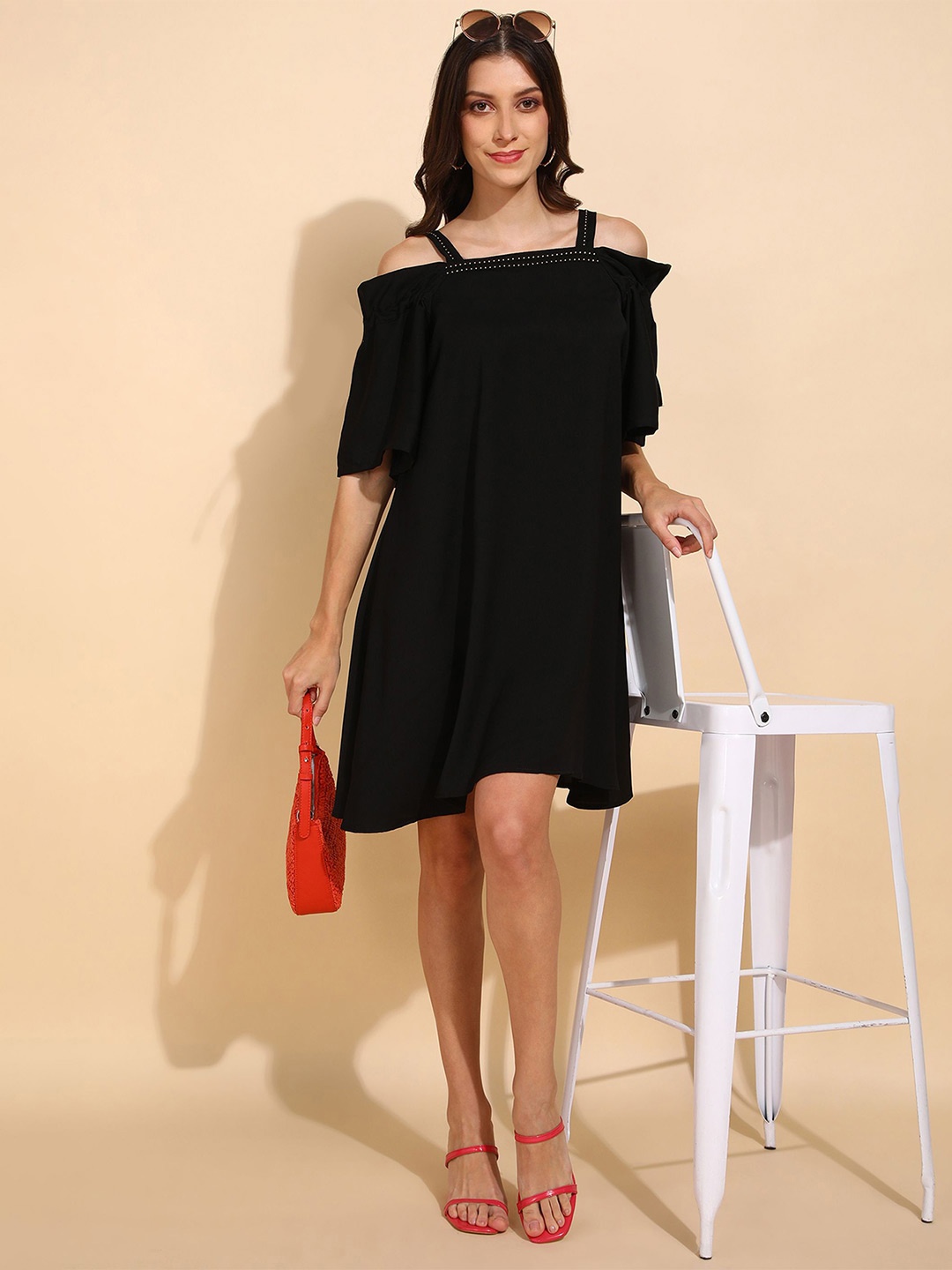

Fashfun Cold-Shoulder Fit & Flare Dress, Black