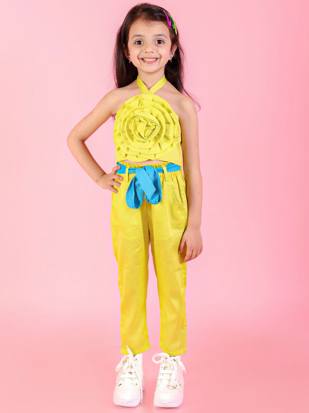 

LIL DRAMA Girls Top with Palazzos, Yellow