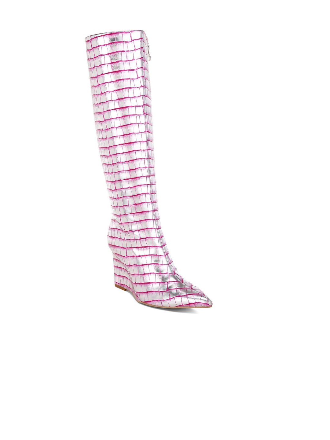 

London Rag Women Croco Metallic Long Boots, Pink