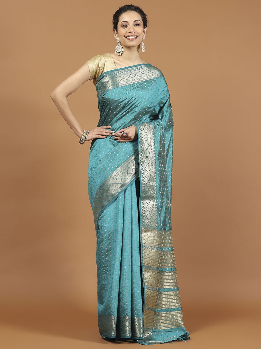 

Meena Bazaar Woven Design Zari Art Silk Saree, Blue
