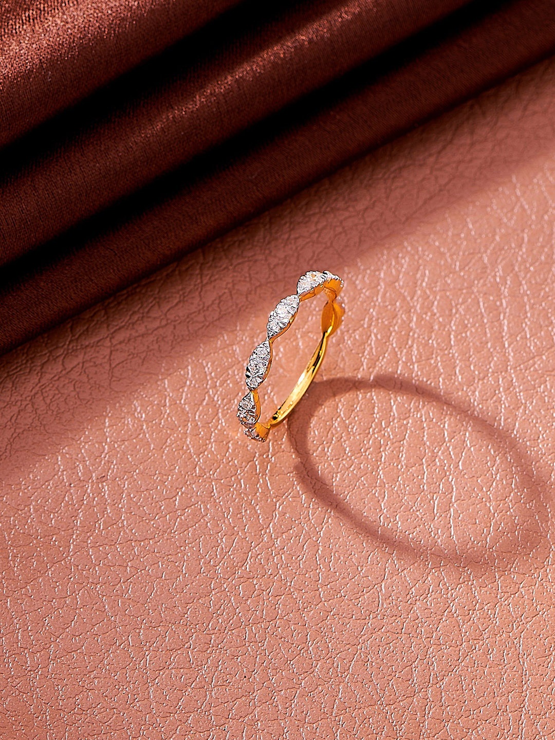 

Nipura 925 Sterling Silver Gold-Plated CZ Studded Radiance Loop Finger Ring