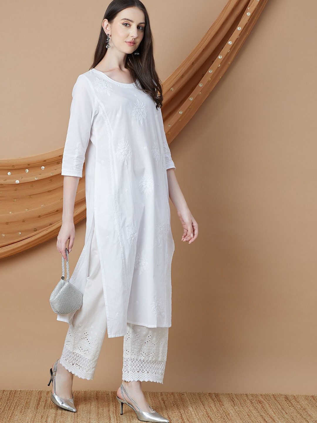 

Melange by Lifestyle Women Embroidered Gotta Patti Kurta, White