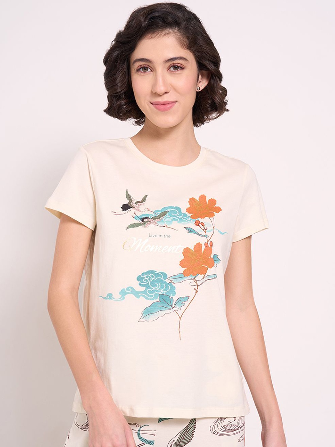 

Dreamz by Pantaloons Printed Pure Cotton Lounge Tshirt, Cream