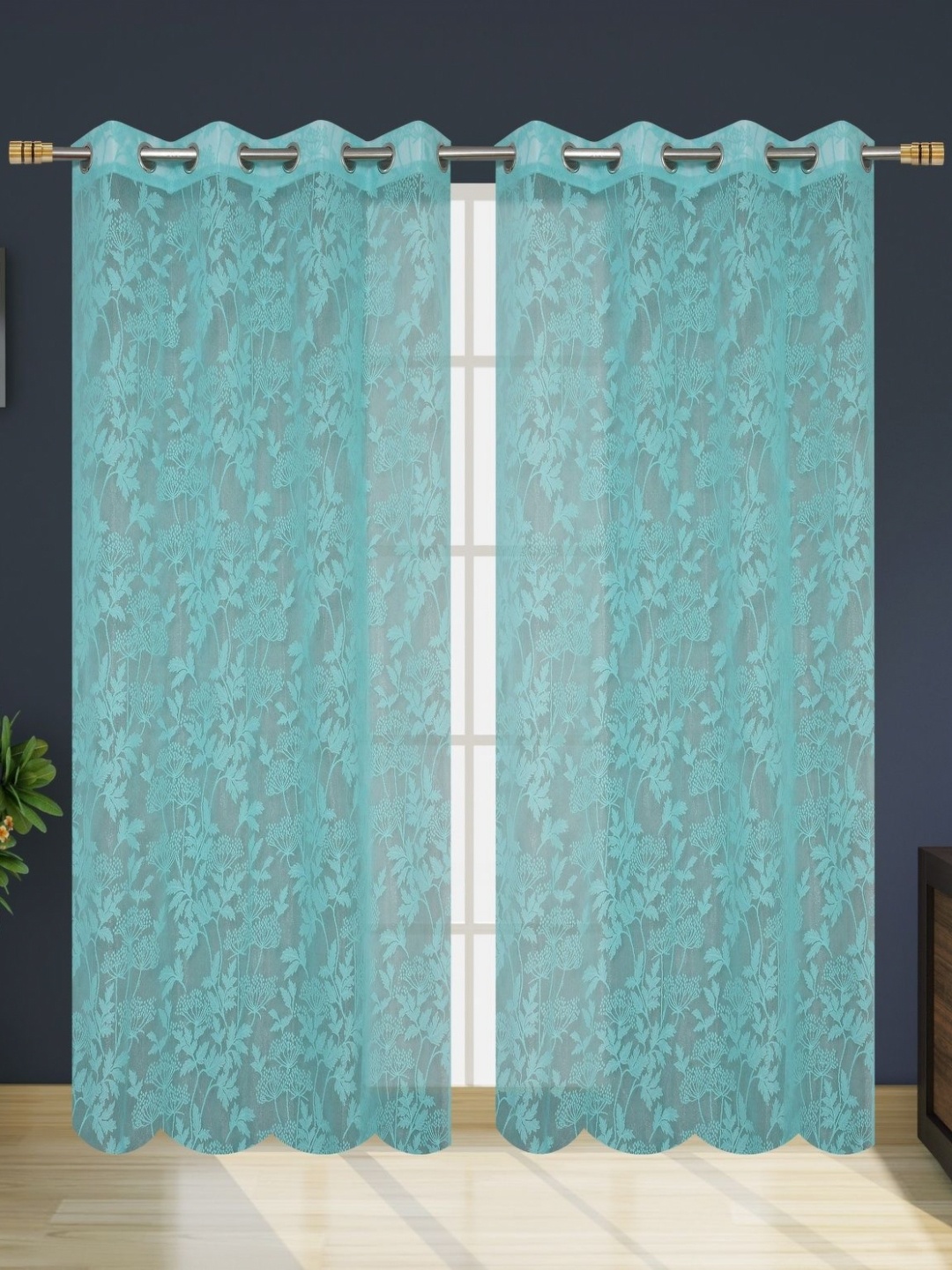 

Galaxy Home Decor Blue Set of 2 Sheer Window Curtain