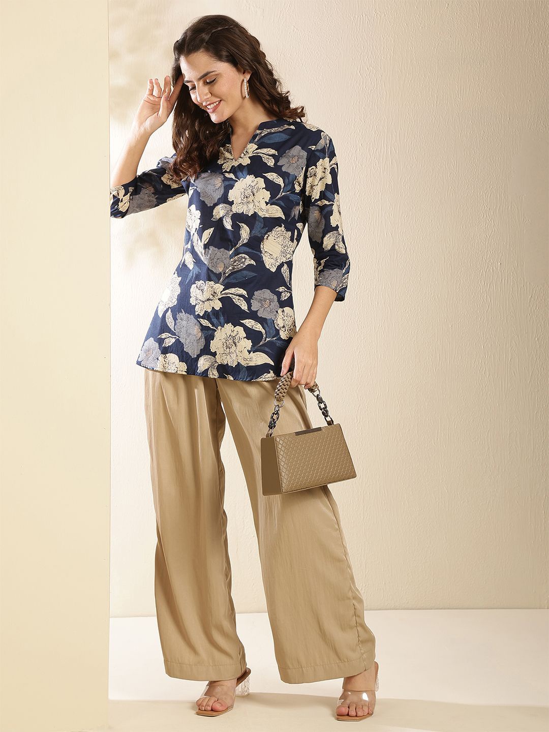

NISHABD Floral Print Cotton Top, Blue