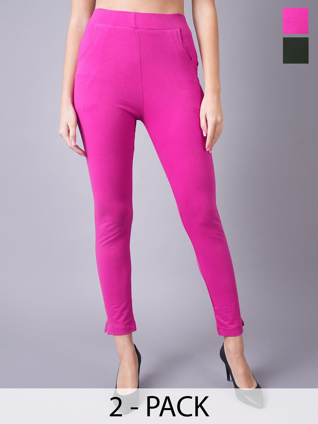 

Valles365 by S.C. Pack Of 2 Cotton Ankle Length Leggings, Magenta