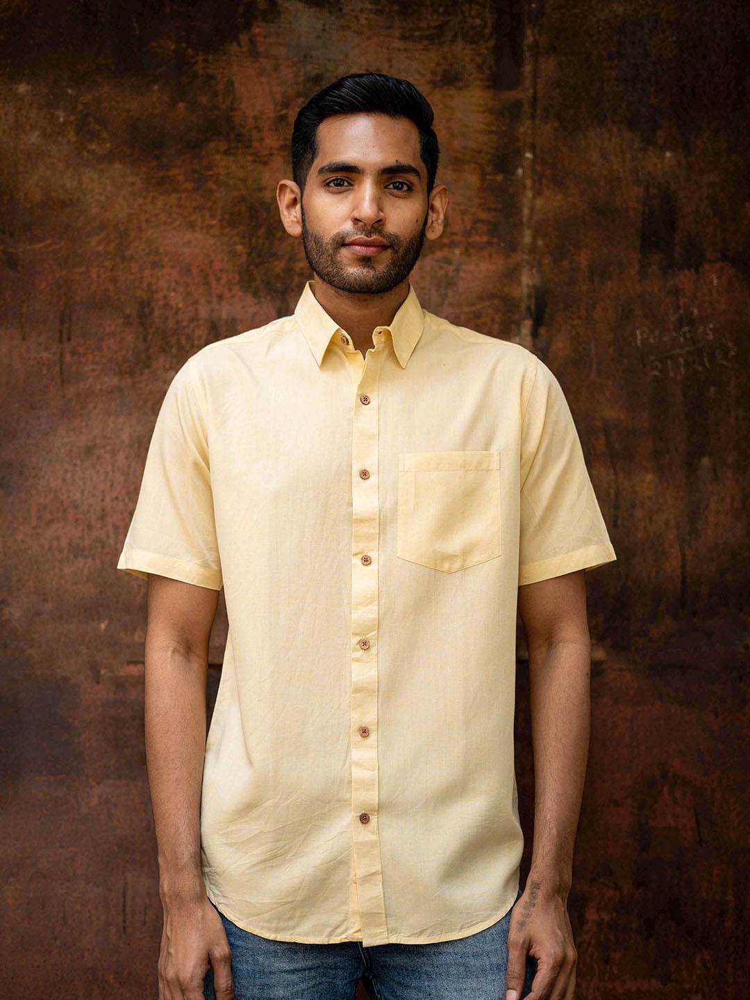 

Earthy Route Men Comfort Opaque Formal Shirt, Yellow