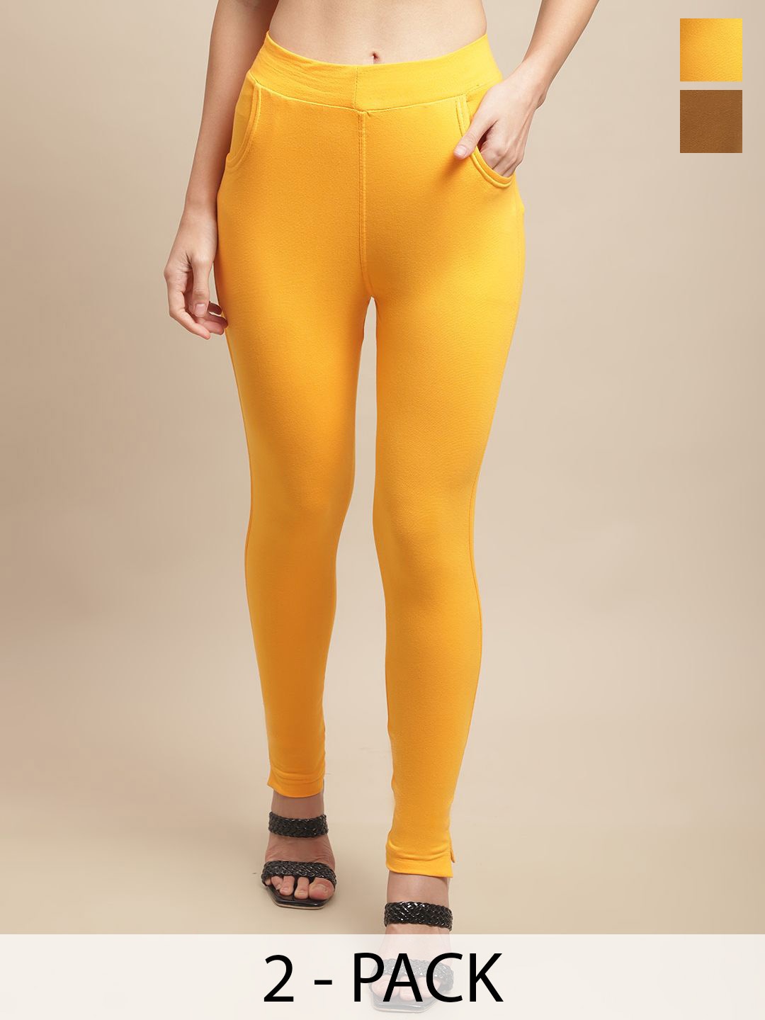 

Valles365 by S.C. Pack Of 2 Cotton Ankle Length Leggings, Yellow