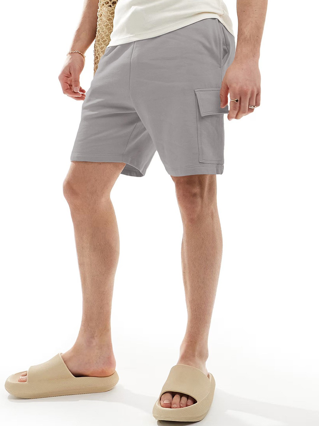 

SZN Men Running Cargo Shorts, Silver