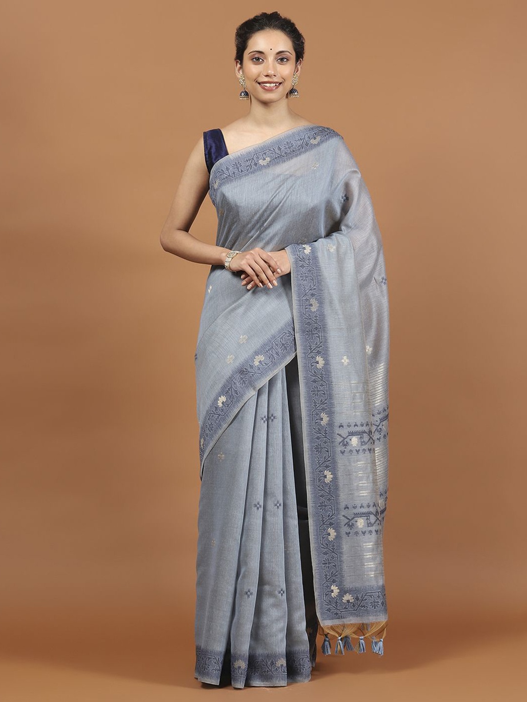 

Meena Bazaar Woven Design Zari Art Silk Saree, Grey