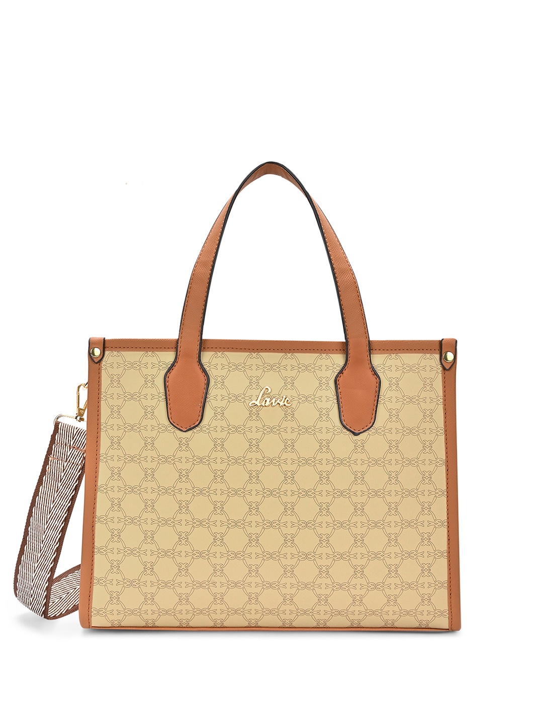 

Lavie Printed Structured Satchel with Quilted, Beige