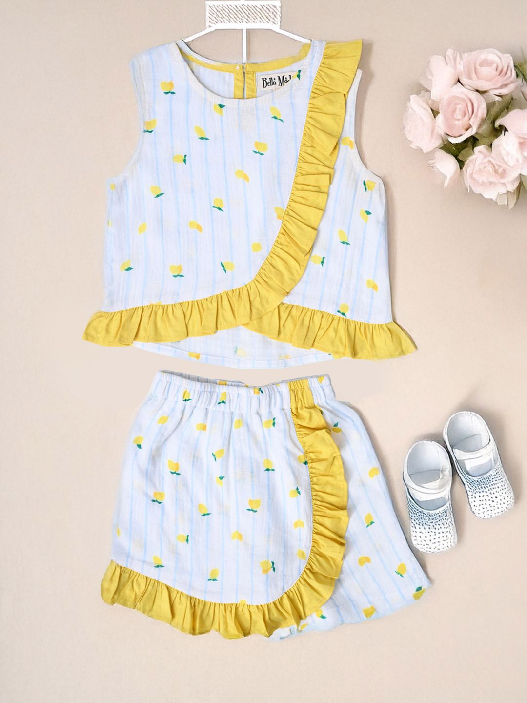

Bella Moda Printed Pure Cotton Top With Shorts, White