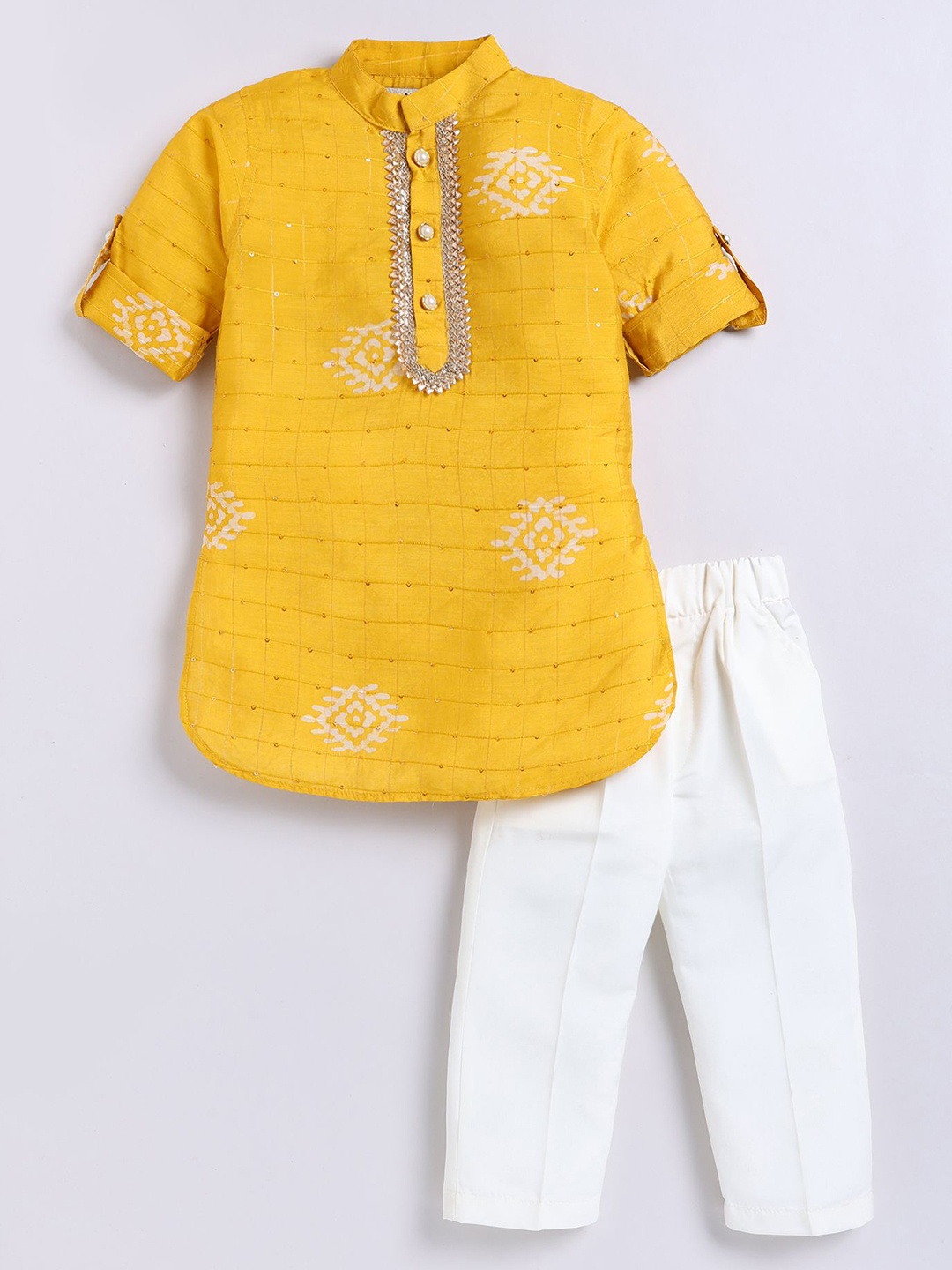 

LITTLE COLLARS Boys Printed Kurta With Pyjamas, Yellow