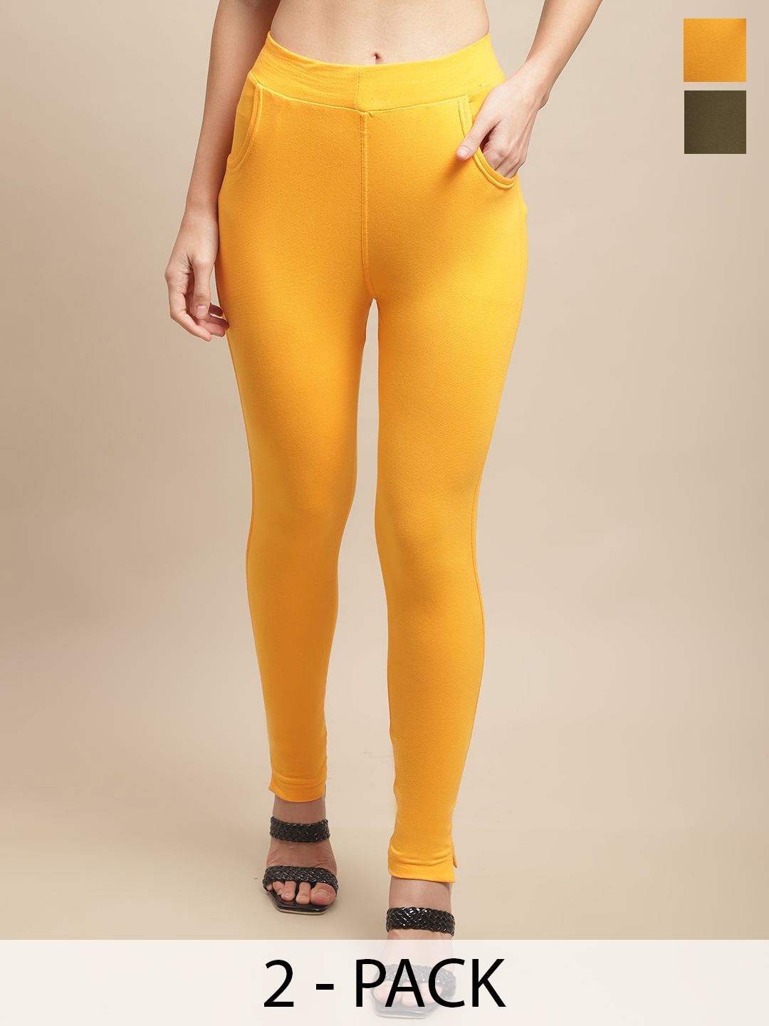 

Valles365 by S.C. Pack Of 2 Mid Rise Ankle Length Leggings, Yellow