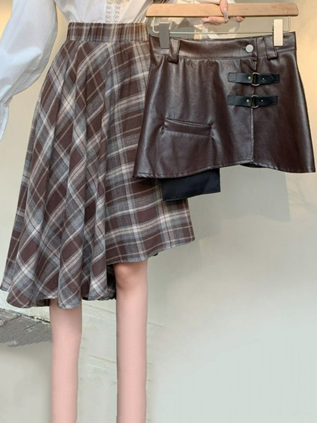 

PANKH Checked Mid length Two Piece Skirt, Brown