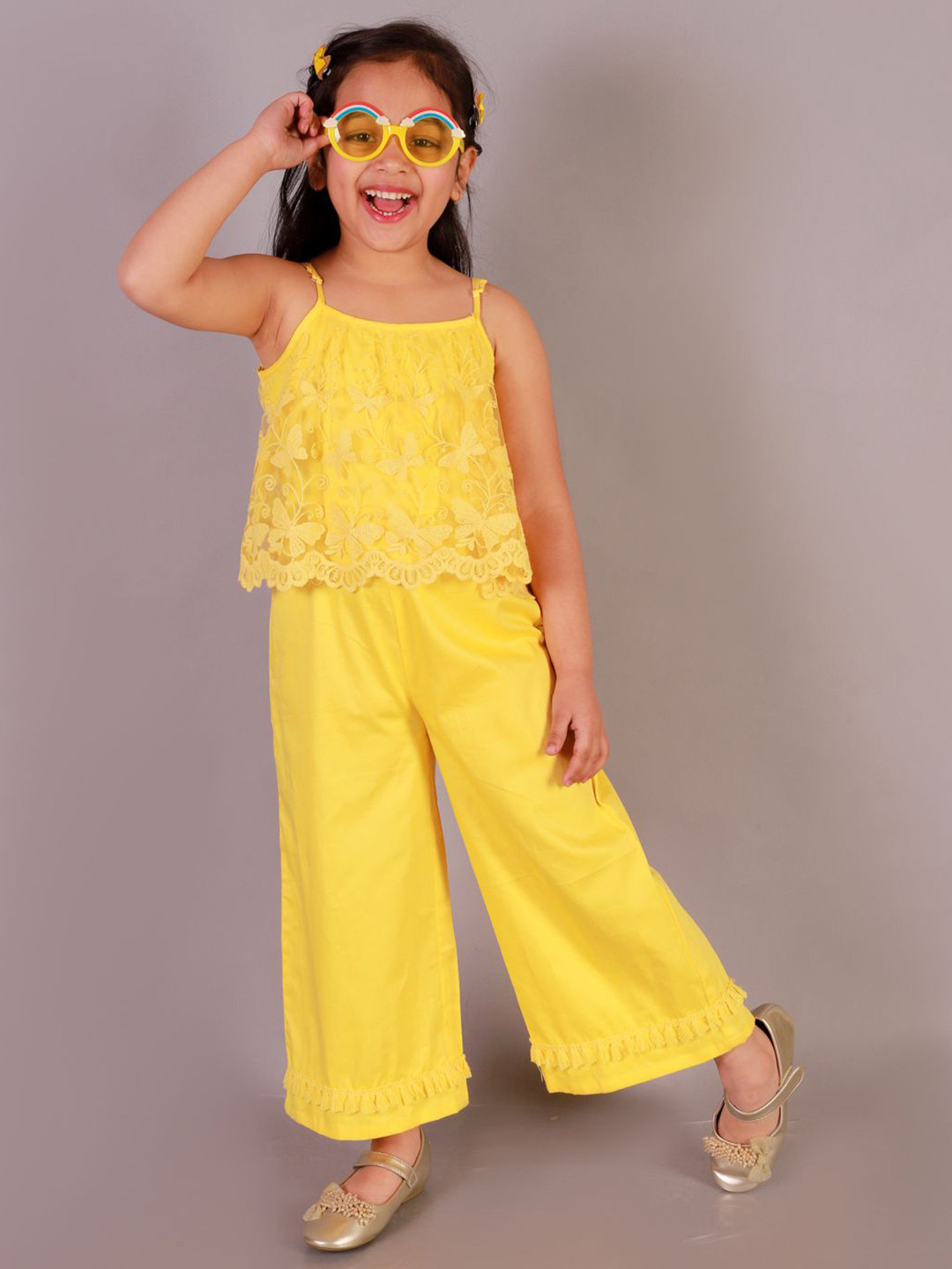 

LIL DRAMA Girls Printed Basic Jumpsuit, Yellow