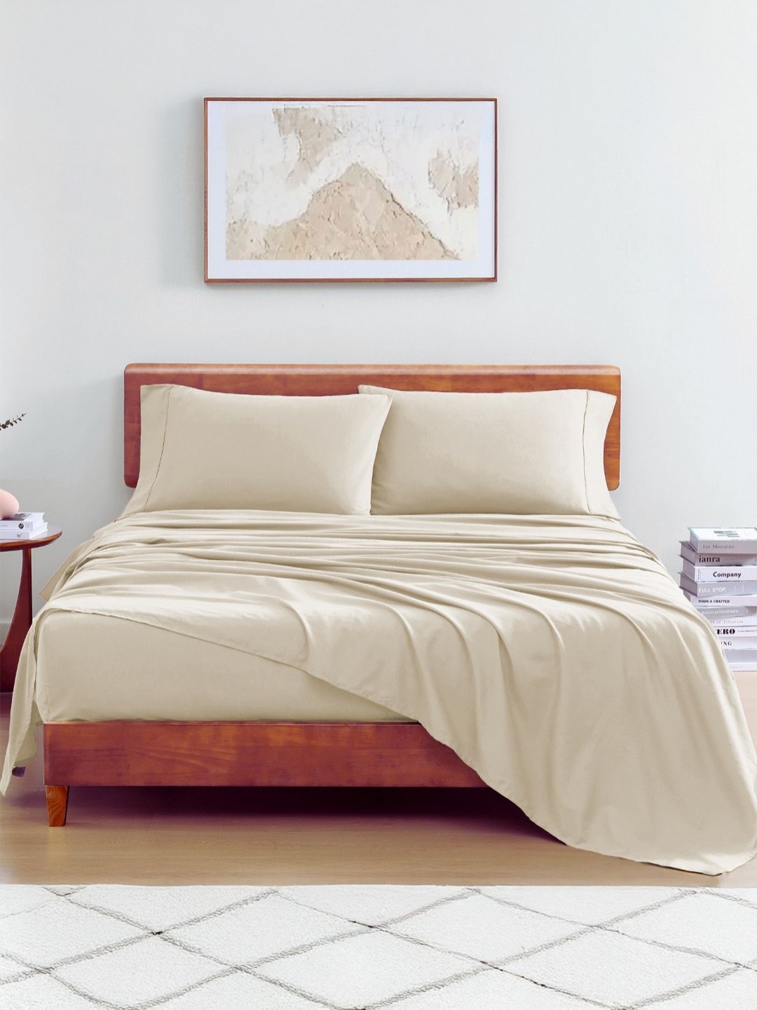 

LANE LINEN Off White 144 TC King Bedsheet with 2 Pillow Covers