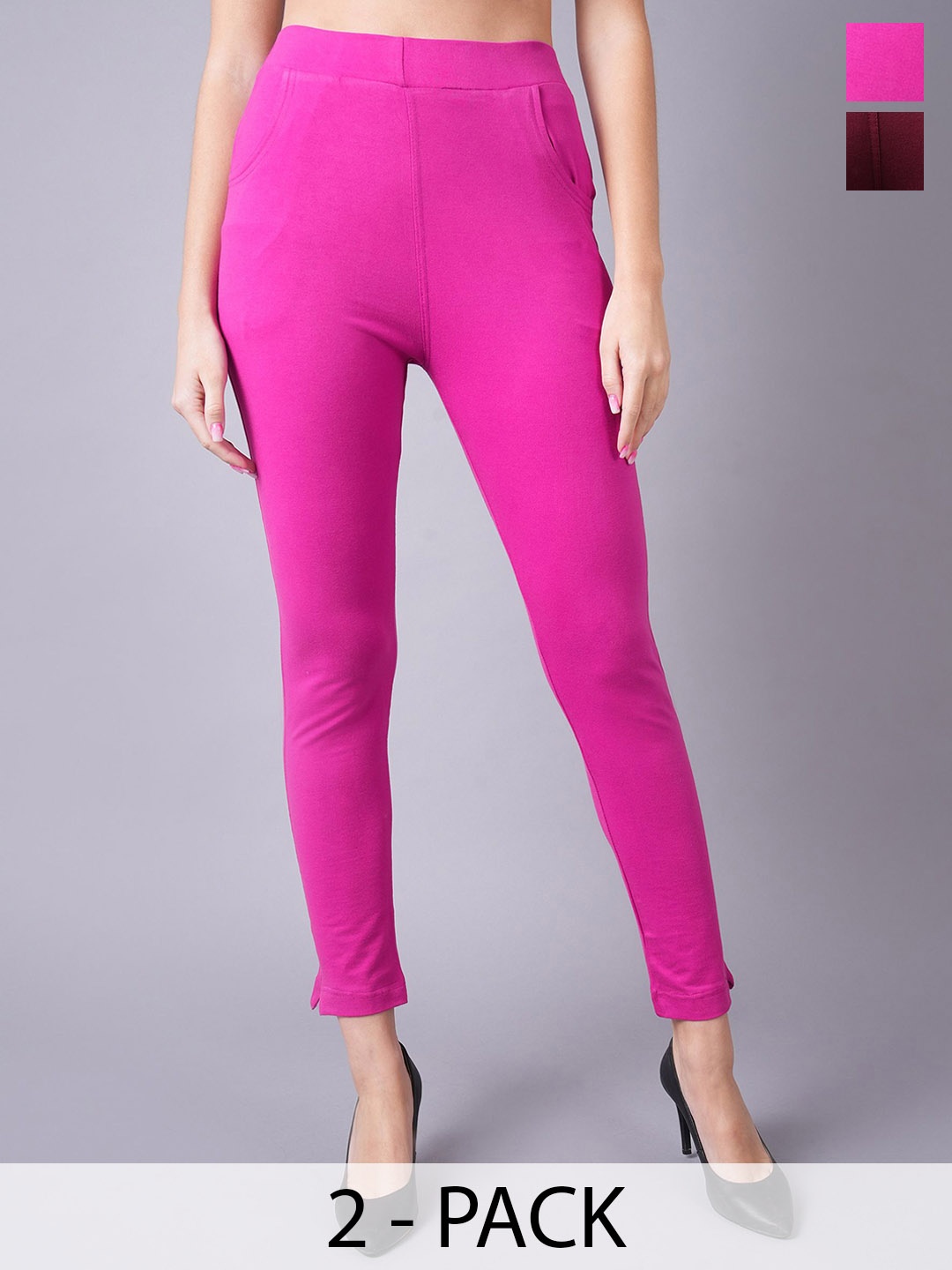 

Valles365 by S.C. Pack Of 2 Cotton Ankle Length Leggings, Magenta