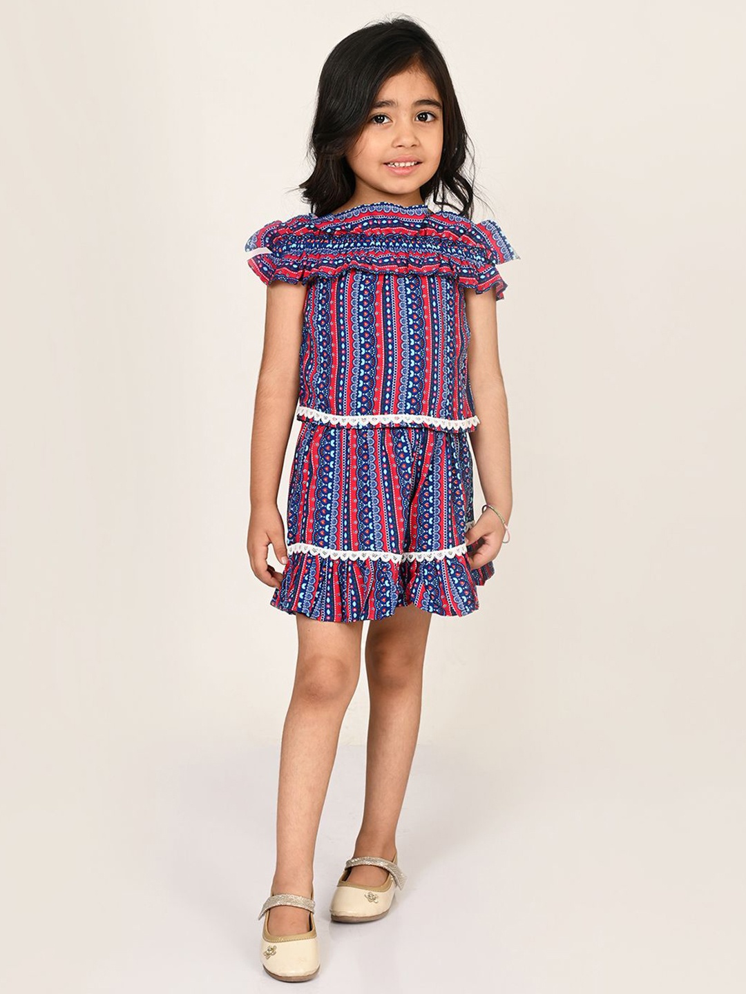 

LIL DRAMA Girls Printed Top with Shorts, Blue