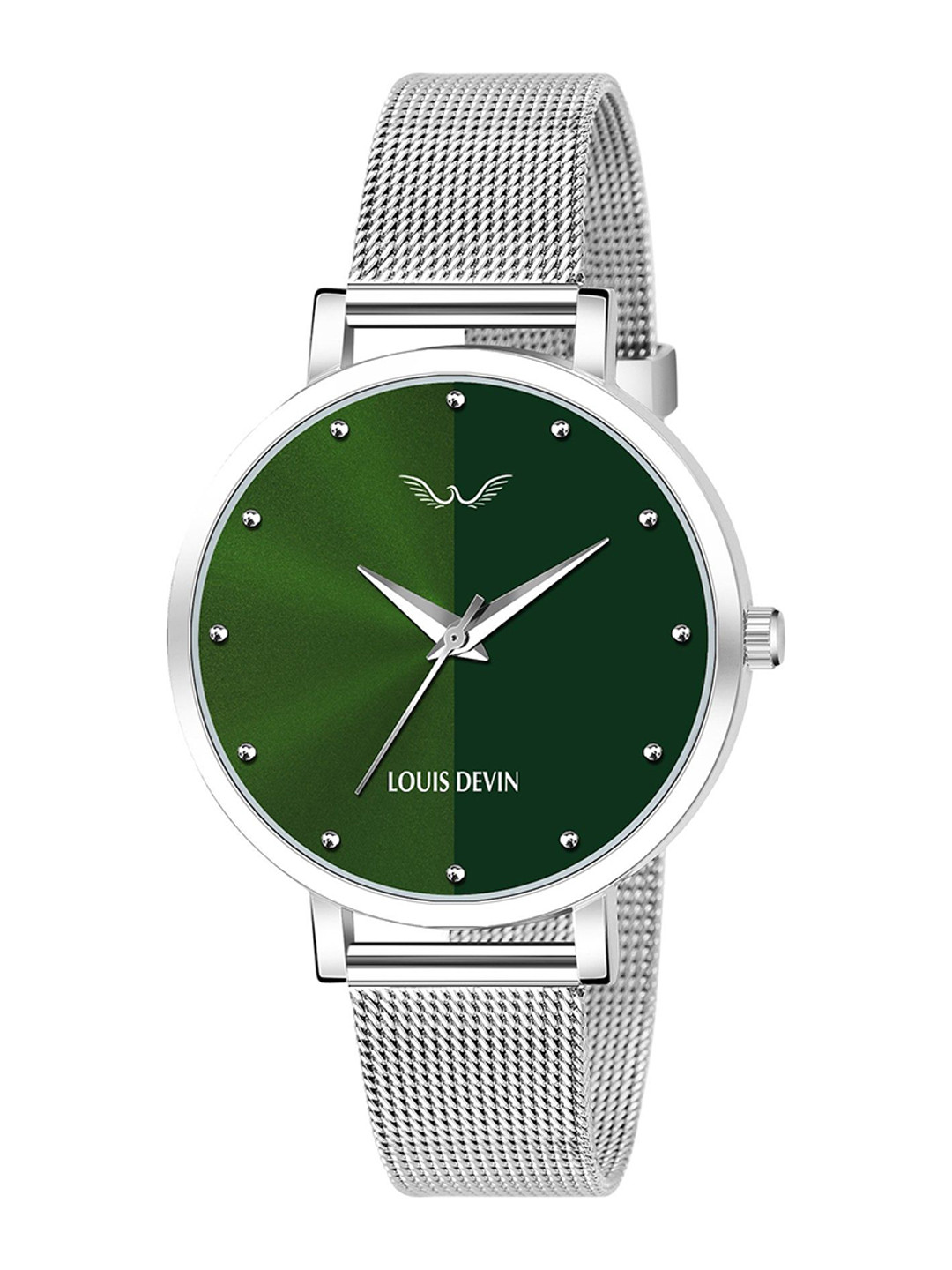 

LOUIS DEVIN Women Brass Embellished Dial & Stainless Steel Bracelet Style Straps Analogue Watch, Silver