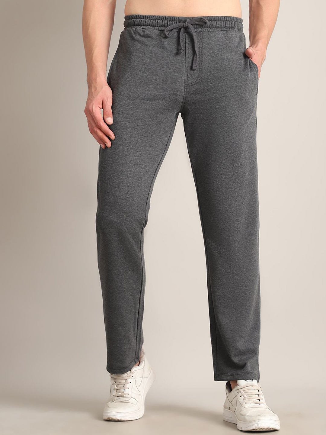 

A AND K Men Slim-Fit Pure Cotton Mid-Rise Track Pants, Grey