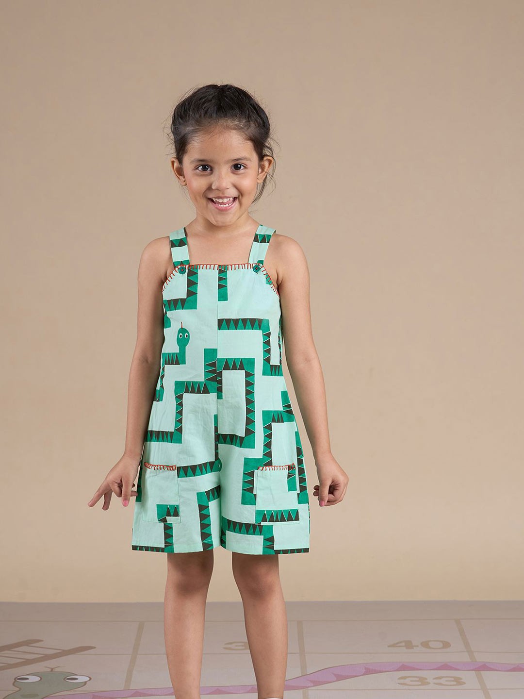 

LIL DRAMA Girls Printed Basic Jumpsuit, Green