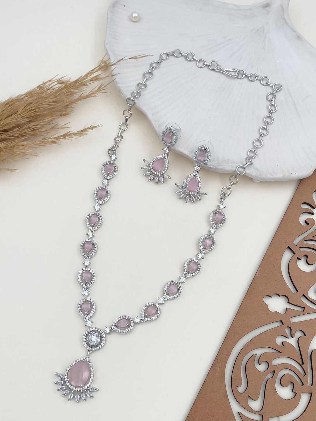 

Rare Bello Sliver Plated American Diamond Studded Jewellery Set, Silver