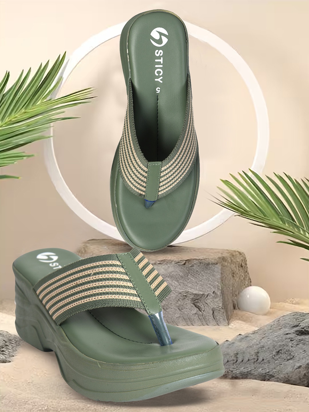 

STICY Ethnic Wedge Sandals, Green