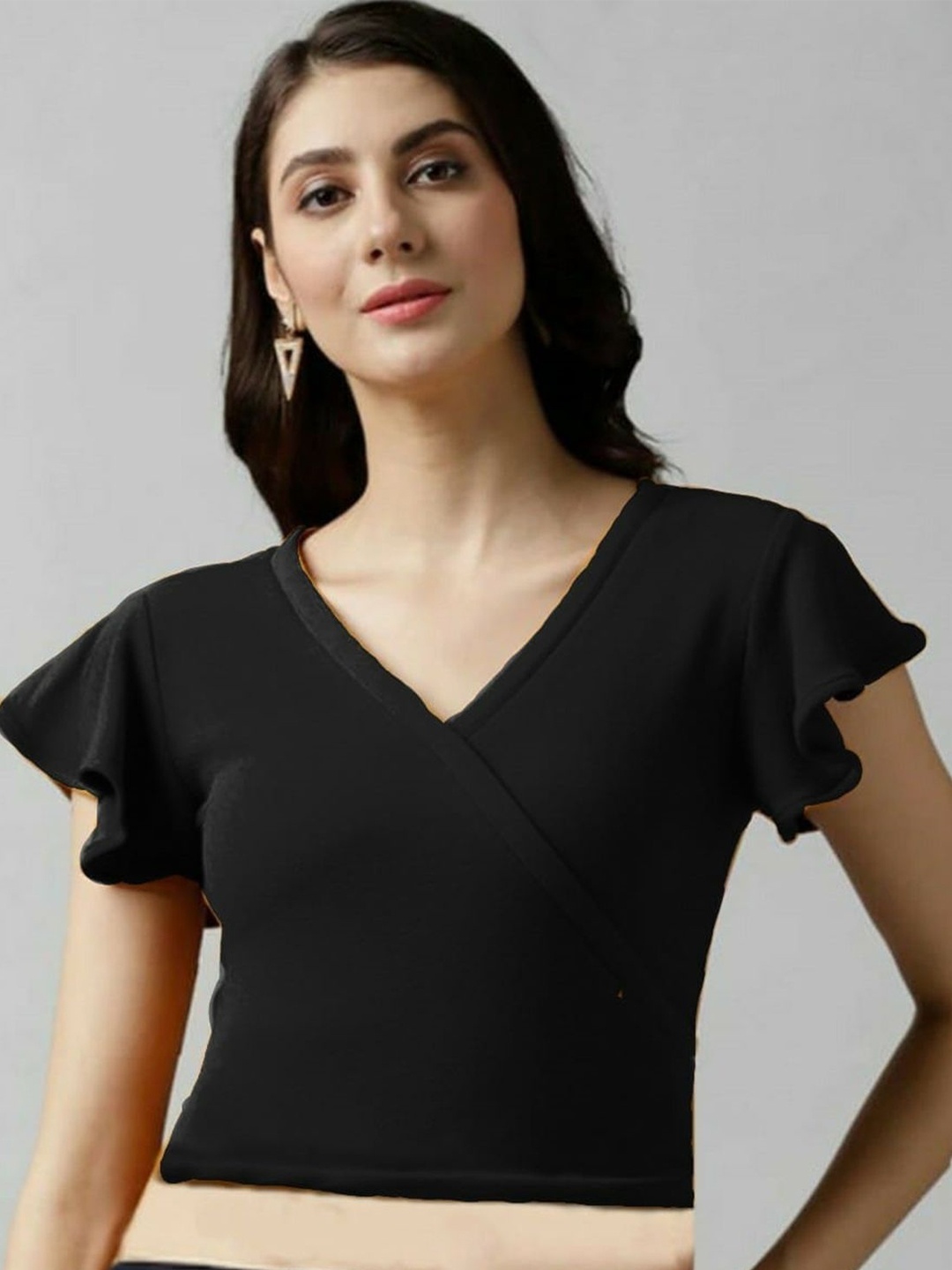 

NiloBerry Flutter Sleeve Crop Top, Black