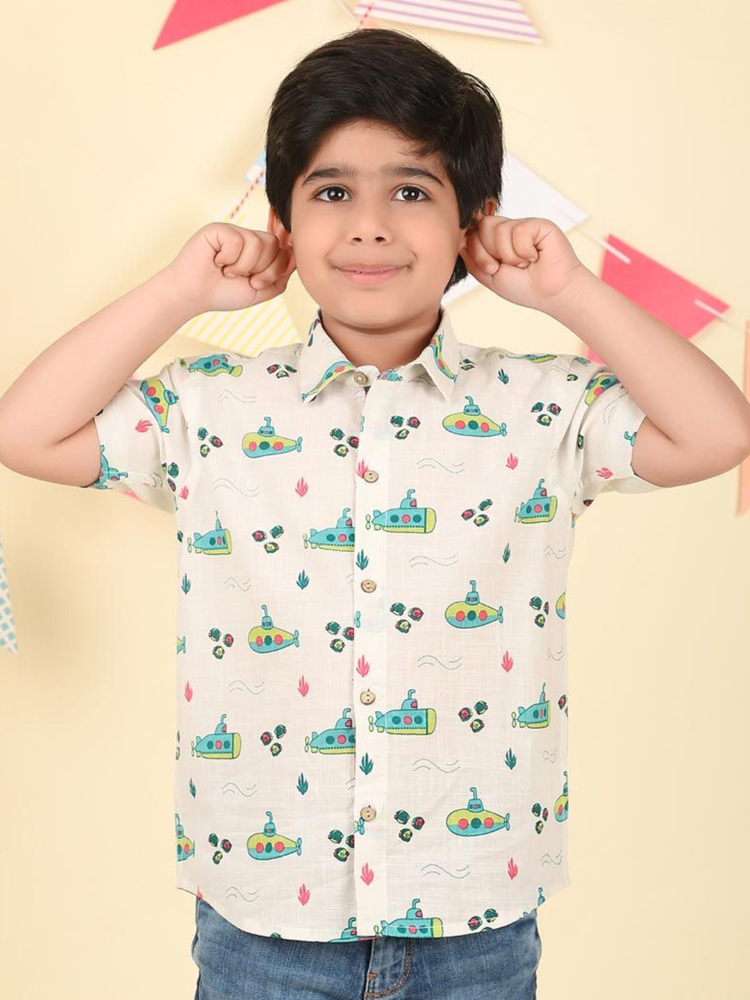 

Fabindia Boys Opaque Printed Casual Shirt, Teal