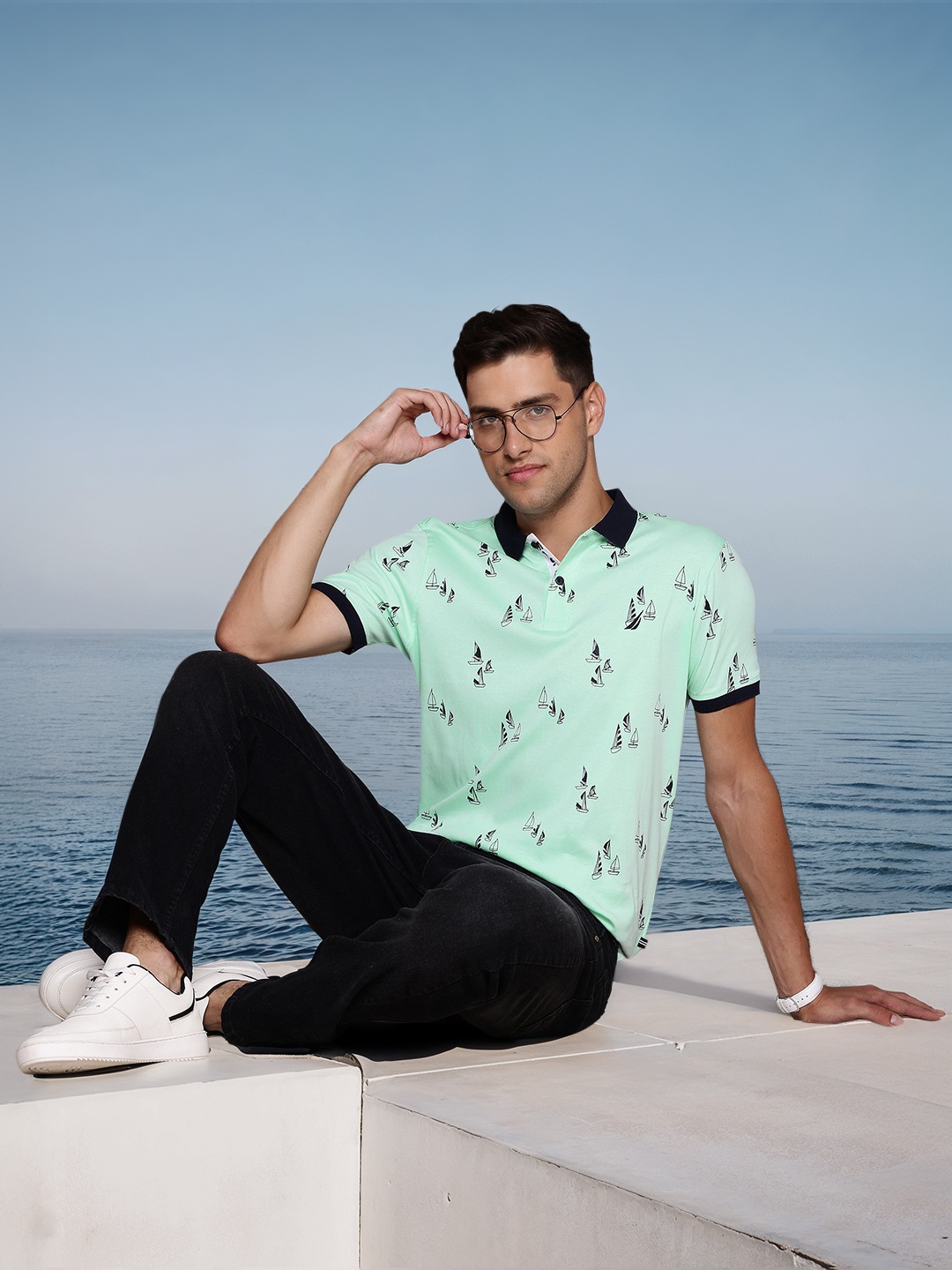 

Nautica Printed Polo Collar Pure Cotton T-shirt, Green
