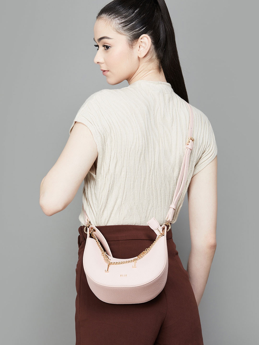 

ELLE PU Structured Shoulder Bag, Beige