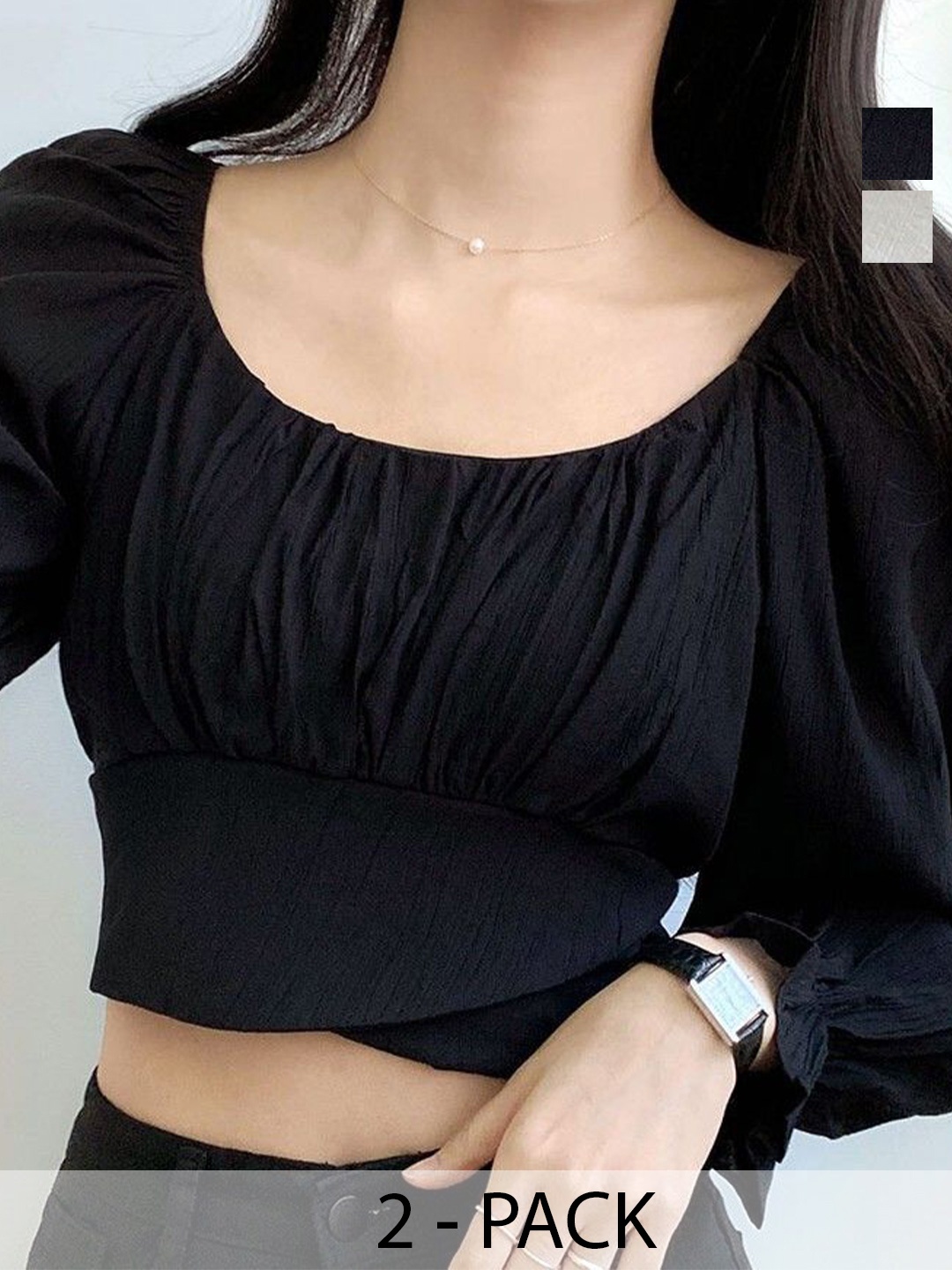 

NiloBerry Off-Shoulder Crop Top, Black