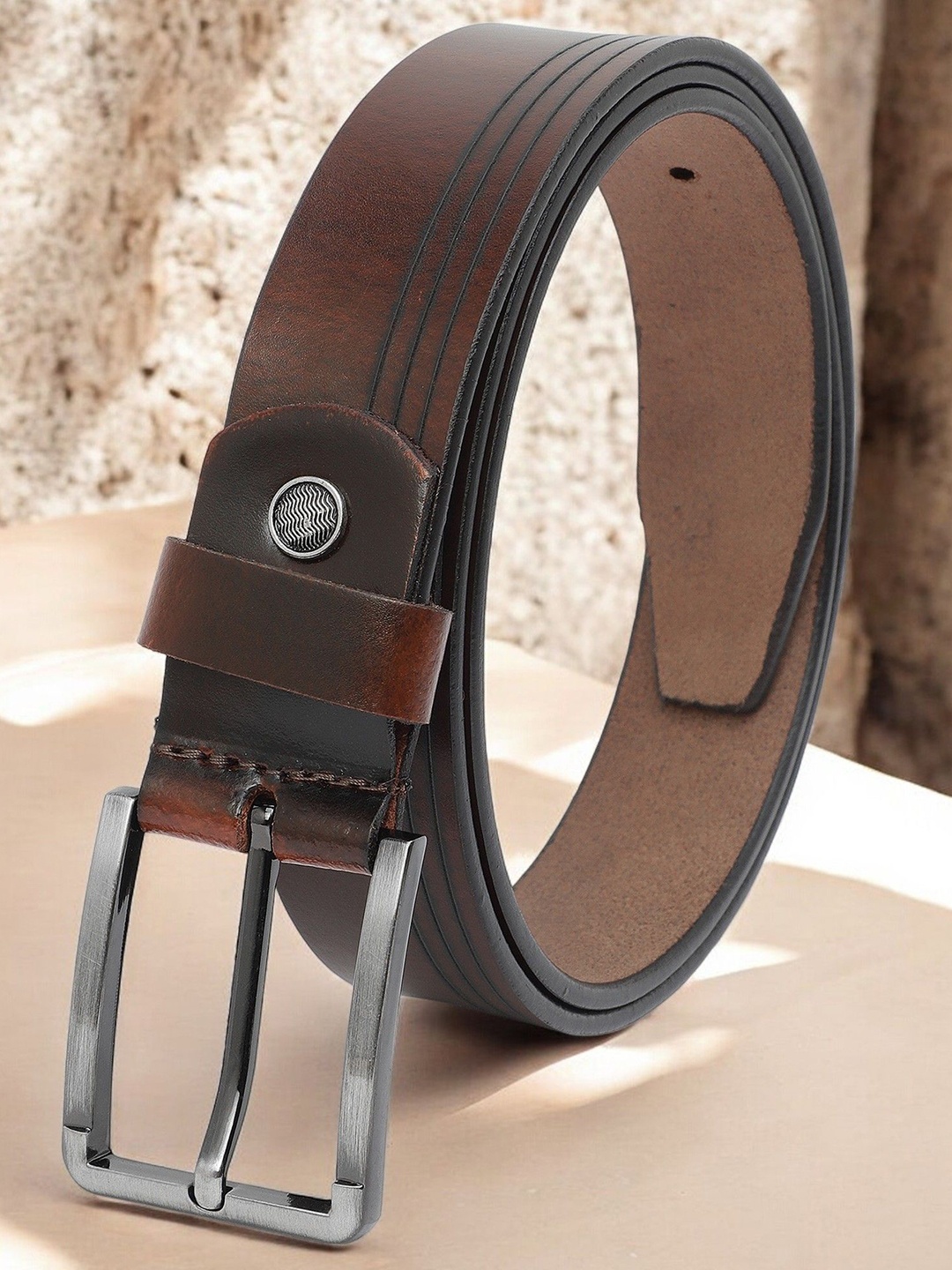

Metronaut Men Textured Leather Formal Belt, Brown